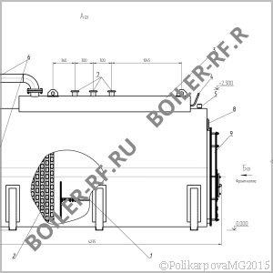 Чертеж твердотопливного парогенератора 1000 кг/ч вид сбоку