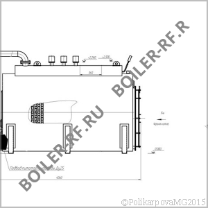 Чертеж парового котла 1000 кг/ч газового вид сбоку