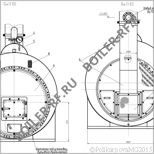 Чертеж парового котла 1000 кг/ч твердотопливного фронт котла